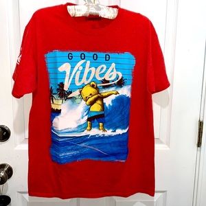 Dabbing surfer bear graphic with "Good Vibes"
